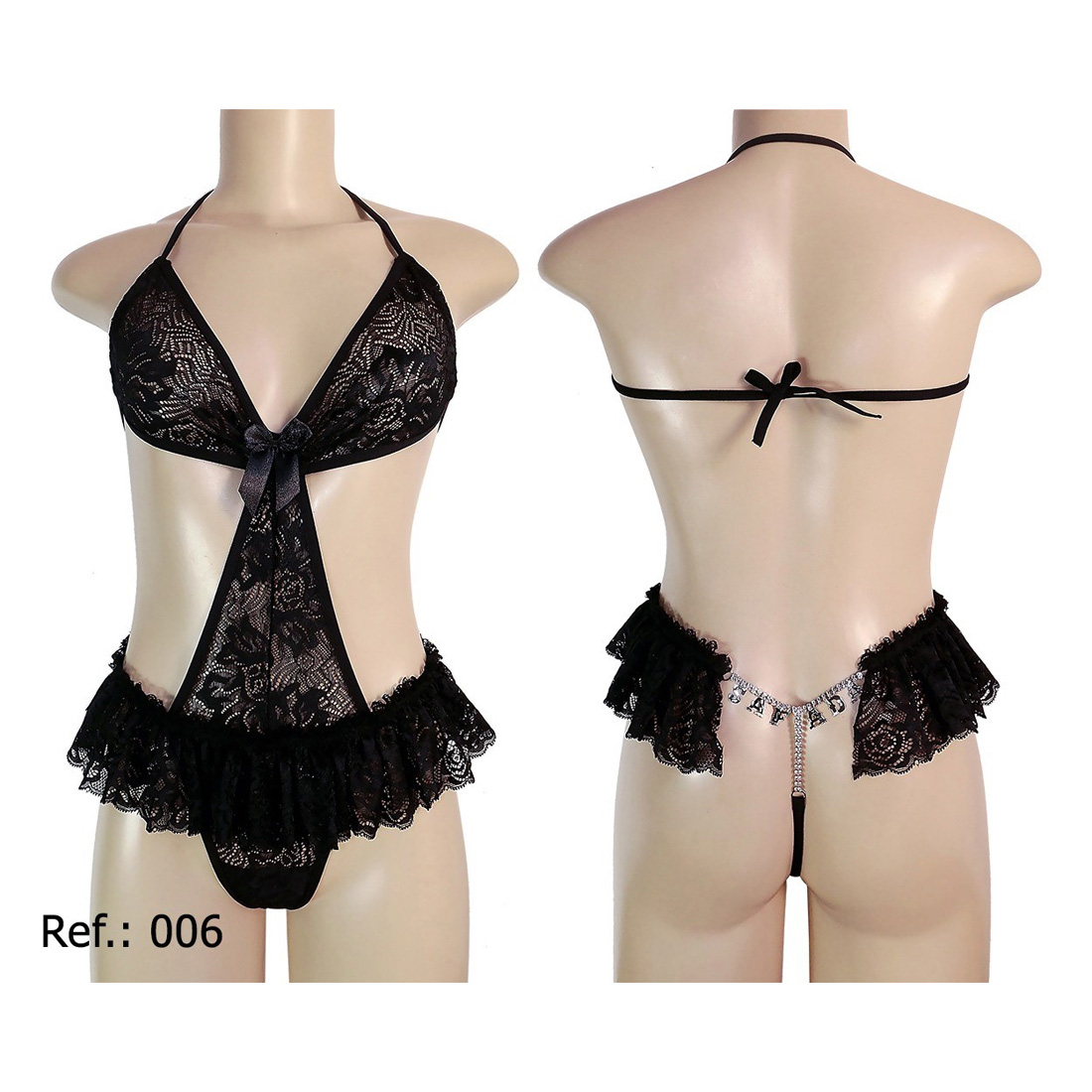 Body Renda com Joia Safada - Preto GG