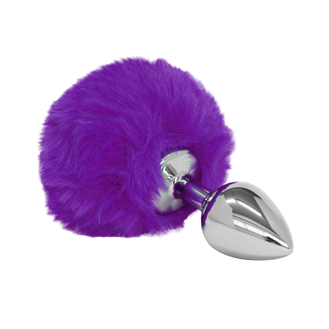 Plug Anal em Aço Pompom de Coelho - Cor Roxo - Tamanho P - 8,2 x 3,4 cm