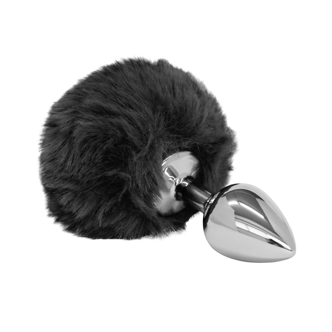 Plug Anal em Aço Pompom de Coelho - Cor Preto - Tamanho P -7,5x2,8 cm