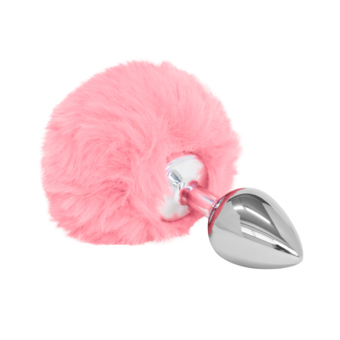 Plug Anal em Aço Pompom de Coelho - Cor Rosa - Tamanho P -7,5x2,8 cm