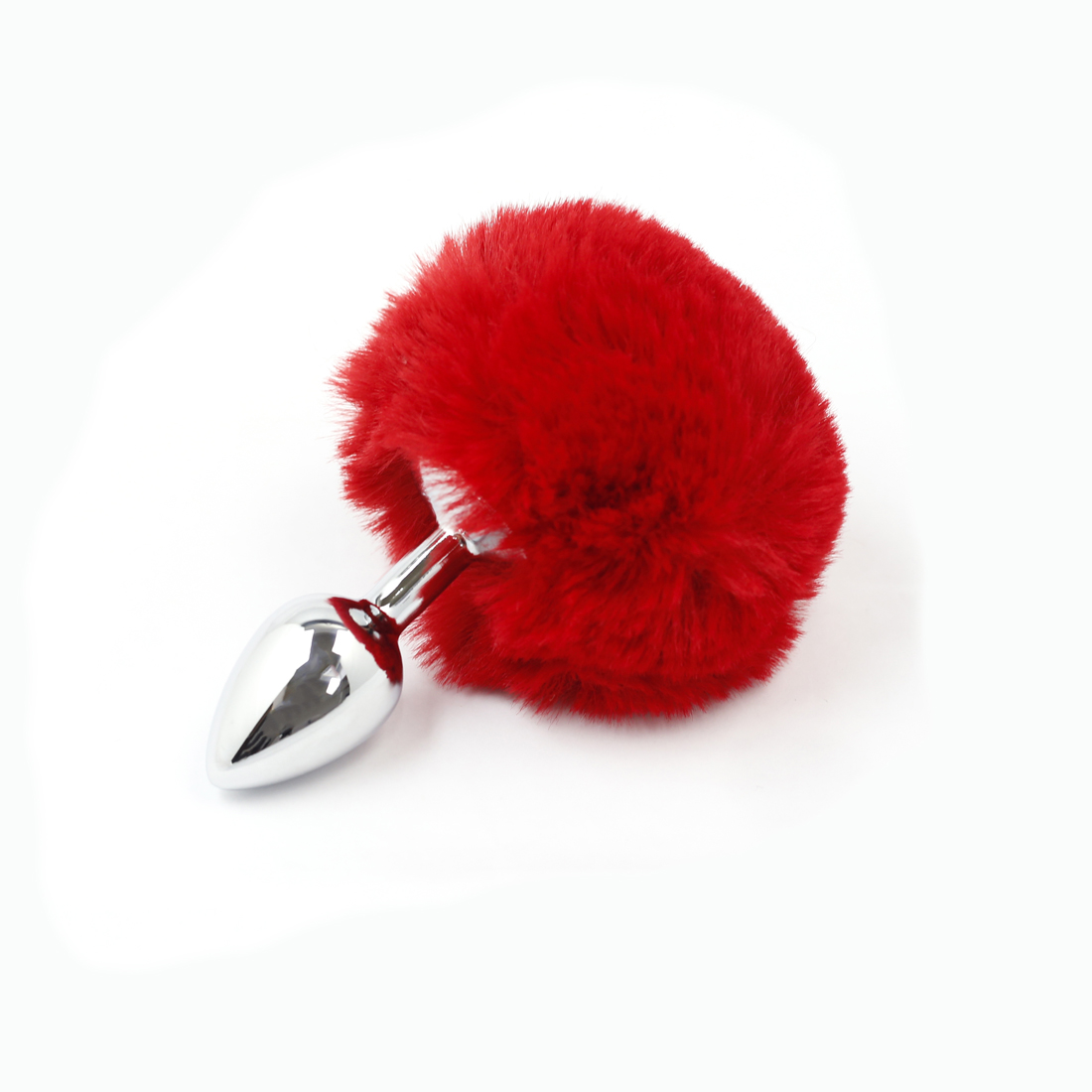 Plug Anal em Aço Pompom de Coelho - Cor Vermelho - Tamanho P -7,5x2,8 cm