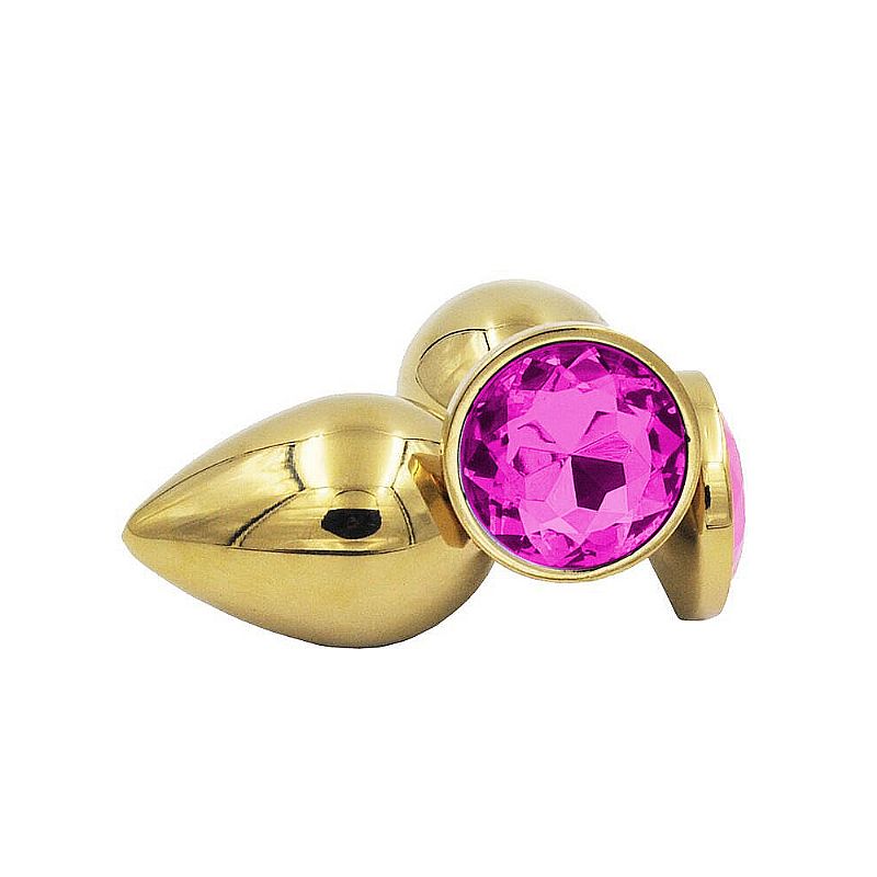 7053-RO - Plug Anal de Luxo Dourado - Tamanho M - Cor Rosa