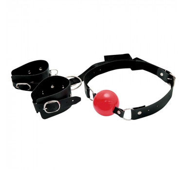 Kit Bracelete Bondage com Mordaça Bola Vermelha