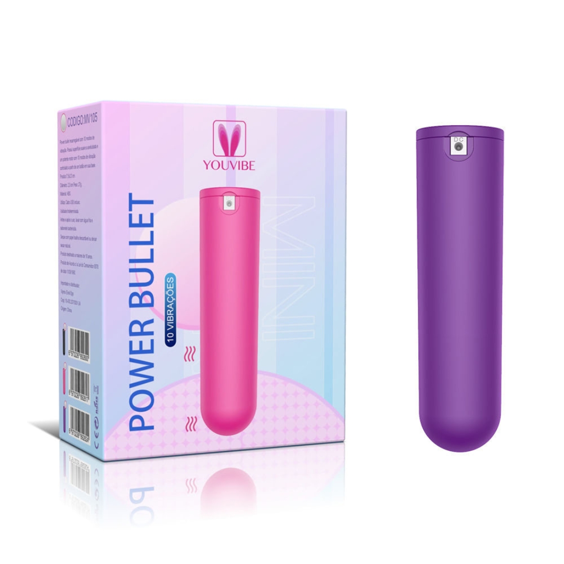 Power Bullet Recarregável c/10 Vibrações Aveludado - Roxo