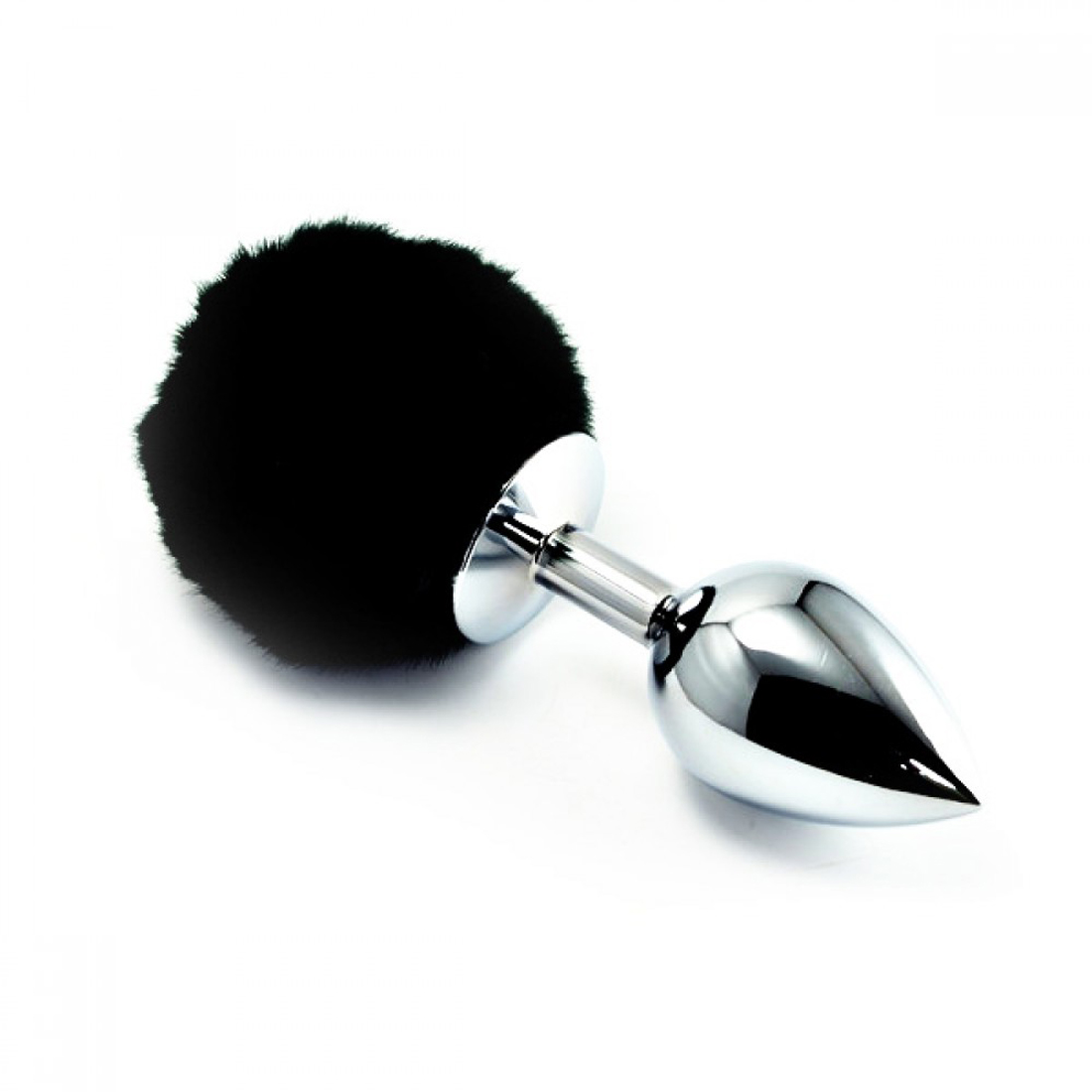 PL012P-P - Plug Anal em Metal P com Pompom - Preto