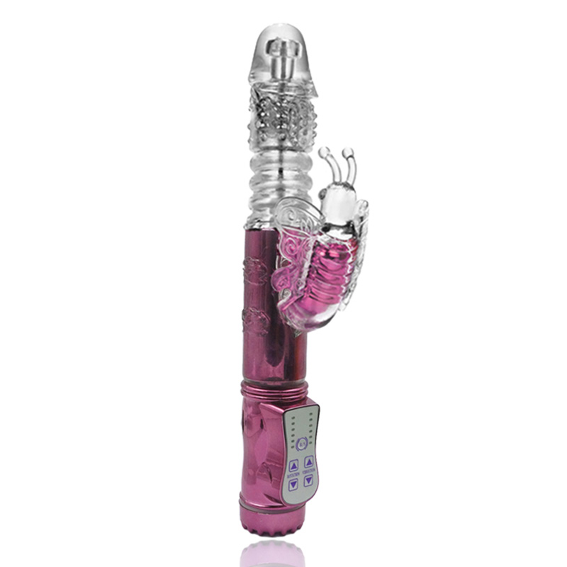 RT004G-RO - Vibrador Rotativo Vai e Vem Digital Metalizado Borboleta Rosa