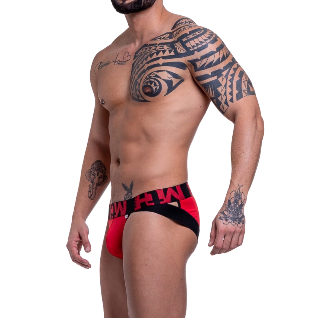 SD117B - Cueca Sunga Grega Elástico Estampado Vermelha